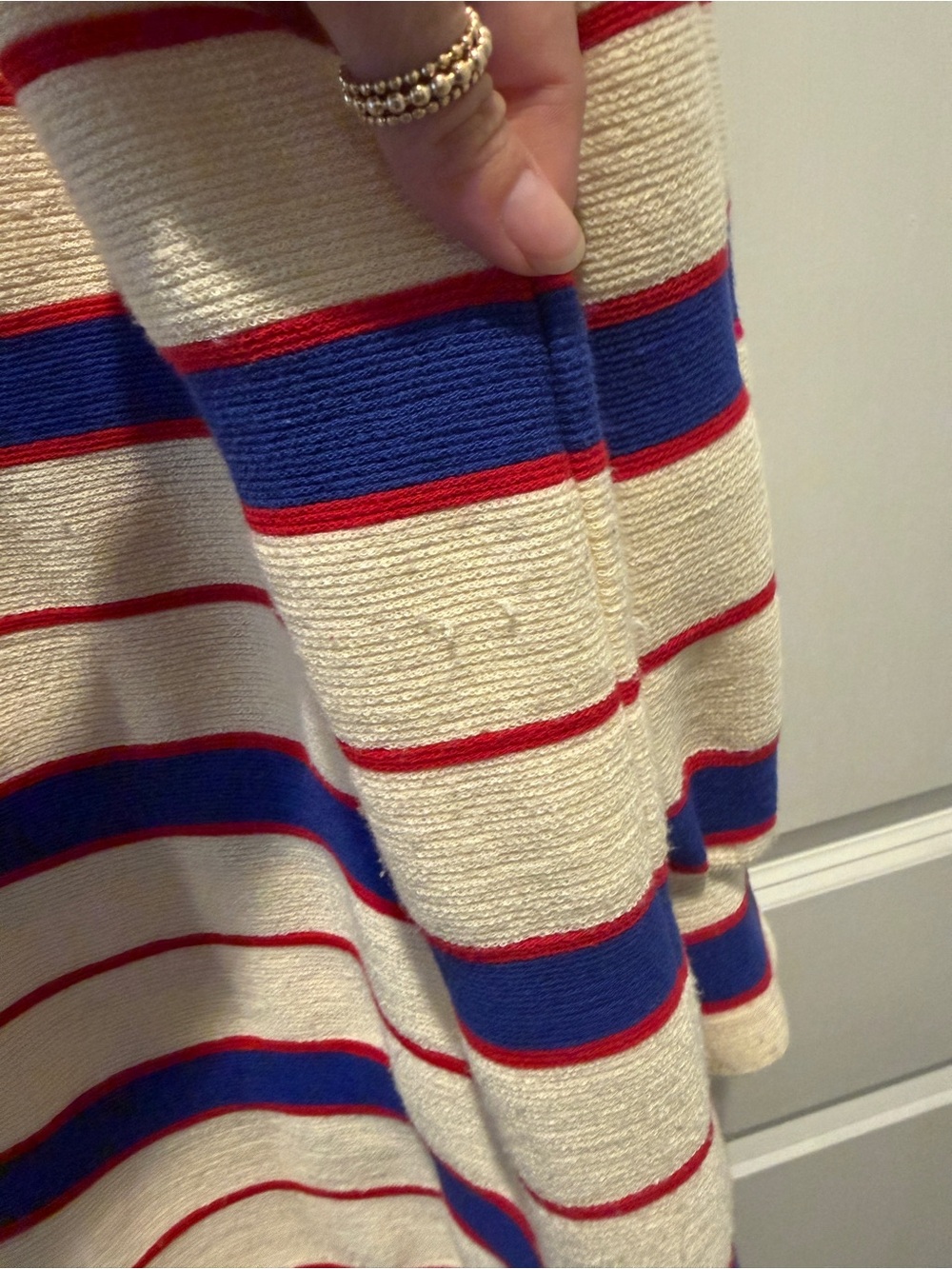 Striped V-Neck Polo Sweater Dress - Cream & Blue - Picture 5 of 6
